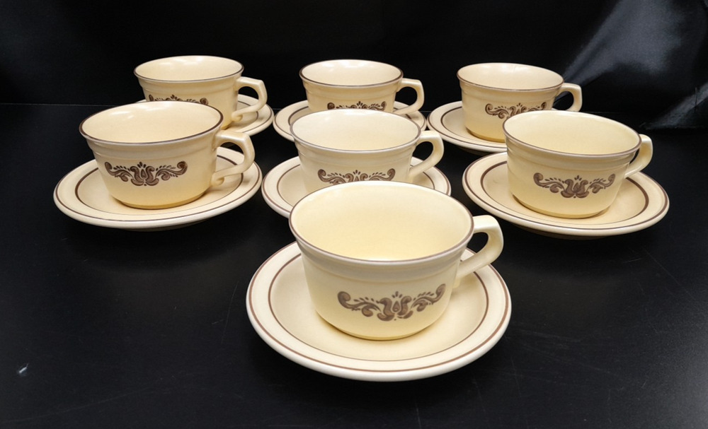 7 VINTAGE Pfaltzgraff Village USA 8oz Coffee Tea Cup & Saucer 4"x 2.5" Stoneware